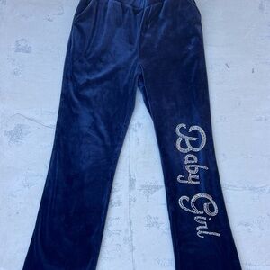 Urban Love Navy Blue Rhinestone "Baby Girl" Women's Small Vintage Y2K Sweatpants